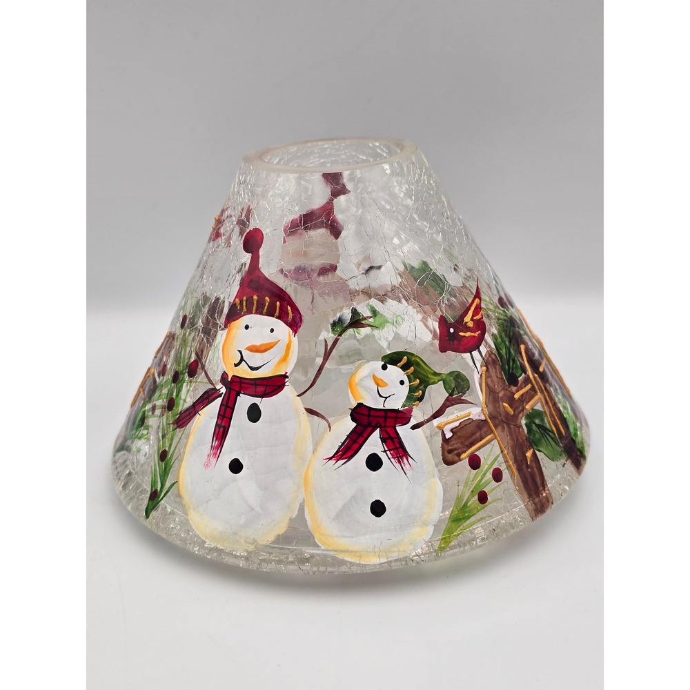Unbranded Snowman Candle Topper Shade OS Clear Excellent Crackle Glass Painted